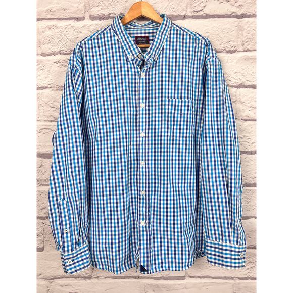 UNTUCKit Mens 3XL Blue Gingham Check 100% Cotton Office Career Work Button Shirt - Picture 2 of 8